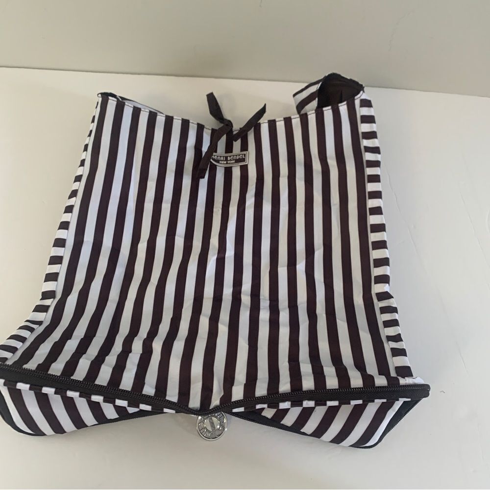 Henri Bendel Packable Black and White Striped Shoulder Bag - Picture 3 of 9